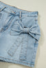 Beau Blue Bow Detail Denim Shorts with Pockets