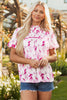Rose Floral Frilled Collar Short Sleeve Blouse Top