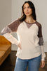 Brown Floral Print Patchwork Color Block Long Sleeve Top