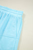 Aruba Blue Plus Size Solid Color Splicing Raw Hem Pullover Top Shorts Set