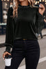 Black Frilled Collared Smocked Cuffs Puff Sleeve Velvet Blouse