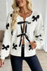 White Lace-up Bow Pattern Sweater Cardigan