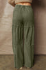 Vineyard Green Mineral Wash Tiered Wide Leg Patchwork Drawstring Pants