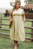 Laurel Green Notched V Neck Puff Sleeve Tiered Plus Size Maxi Dress