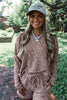 Khaki Leopard Ribbed Long Sleeve Top Drawstring Shorts 2pcs Outfit