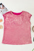 Bright Pink Metallic Round Neck Cap Sleeve Tee