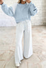 Light Blue Polka Dot Patchwork Colorblock Long Sleeve Casual Two Piece Pants Set