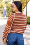 Khaki Stripe Drop Shoulder Casual Sweater