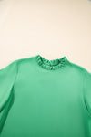 Green Frilly Round Neck Wide Half Sleeve Blouse