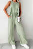 Smoke Green Textured Tank Top and Drawstring High Waist Pants Set