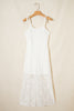 White Tie Spaghetti Straps Floral Lace Overlay Long Dress
