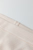 Beige Solid Color Waffle Knit Asymmetric Neck Long Sleeve Top
