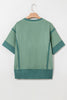 Smoke Green Half Sleeve Raw Seam High Low Side Split Top