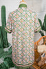 Multicolour Boho Geometric Flower Print Short Sleeve Loose Mini Dress