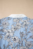 Sky Blue Floral Striped Printed Polo Collar Short Sleeve Blouse