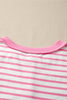 Pink Stripe Half Placket High Low Short Sleeve Top