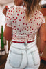 Racing Red Allover Heart Print Mesh Short Sleeve Top