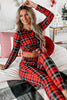 Red Festive Plaid Print Round Neck Long Sleeve and Pants 2 Piece Lounge Set