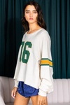 White Number 76 Printed Retro Sporty Long Sleeve Top