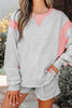 Light Grey Color Block Raw Hem Pullover and Casual Shorts Set