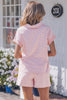 Khaki Stripe Dolman Sleeve Polo Shirt and Drawstring Shorts Set