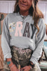 Racing Red Floral Buffalo Plaid Striped Embroidered Patch Western Pullover Sweatshirt