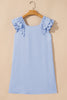 Beau Blue Textured Flutter Sleeve Square Neck Bow Back Mini Dress