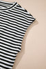 Black Stripe Ribbed Cap Sleeve Round Neck T Shirt