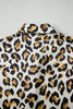 Khaki Leopard Print Ruffle Trim 3/4 Sleeve Loose Shirt