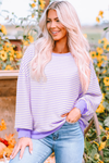 Purple Stripe Loose Drop Shoulder Long Sleeve Top