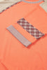 Grapefruit Orange Plaid Flower Waffle Patched Plus Size 3/4 Sleeve Top