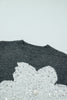 Dark Grey Beaded Floral Accent Casual Round Neck Sweater