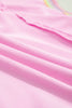 Pink Rainbow Stripe Ribbed Patchwork Raw Seam Oversize Polo Tee