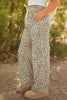 Khaki Leopard Drawstring Elastic Waistband Loose Pants