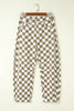 White Checkered Print Denim Barrel Pants