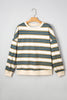 Khaki Stripe Crew Neck Drop Shoulder Pullover Sweatshirt