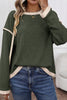 Four Leaf Clover Contrast Color Trim Knit Drop Shoulder Loose Top