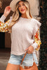Parchment Cable Knit Ruffle Detail Contrast Floral Sleeve Patchwork Sweater
