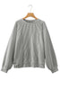 Gray Ribbed Knit Round Neck Long Lantern Sleeve Top