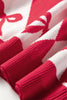 Red Bow Print 2-tone Rhombus Knit Loose Sweater