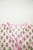 Pink Floral Print V Neck Scallop Trim Button Front Short Sleeve Long Dress