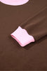 Pink Colorblock Trim Crewneck Long Sleeve Pullover Sweatshirt