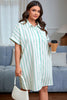Green Stripe Plus Size St Patricks Day Short Sleeve Buttoned Shirt Dress