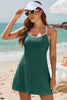 Dusk Blue Color Block Edge Ribbed Pocketed Lined Swim Dress