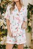 White Christmas Print Short Sleeve Shirt and Shorts Pajama Set