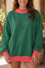 Pink Colorblock Polka Dot Contrast Trim Oversized Sweatshirt