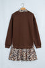 Coffee Leopard Patchwork Collar Long Sleeve Dress
