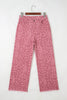 Rose Leopard Frayed Edge Wide Leg High Waist Jeans