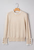 Racing Red Lace Trim Patchwork Buttoned Cuffs Loose Sweater