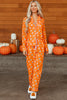 Orange Halloween Print Lapel Shirt Long 2pcs Pajama Set